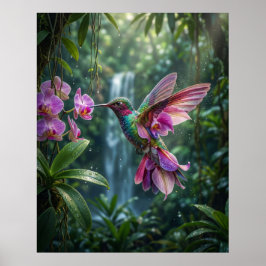Póster Colibrí Orquídea Joya Vuelo