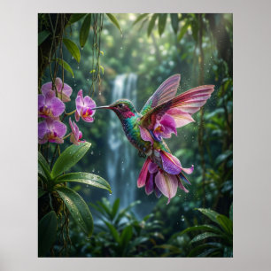 Póster Colibrí Orquídea Joya Vuelo