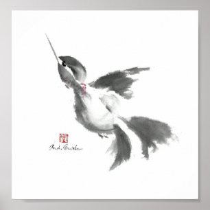 Póster Colibrí, Sumi-e