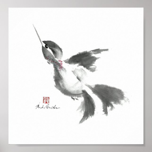 Póster Colibrí, Sumi-e (Frente)