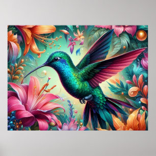 Póster Colibrí Verde Azulado