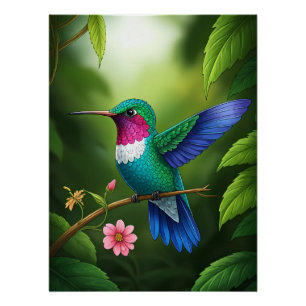 Póster Colibrí vibrante entre hojas