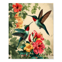Colibrí y flores: Vintage