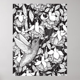 Póster Colibrí y fucsia