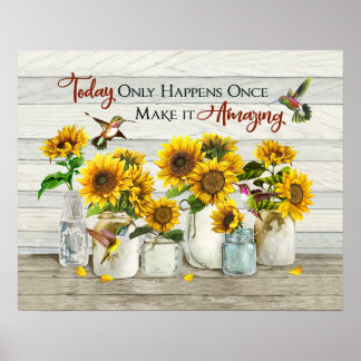 Póster Colibrí y girasoles hacen que sea increíble