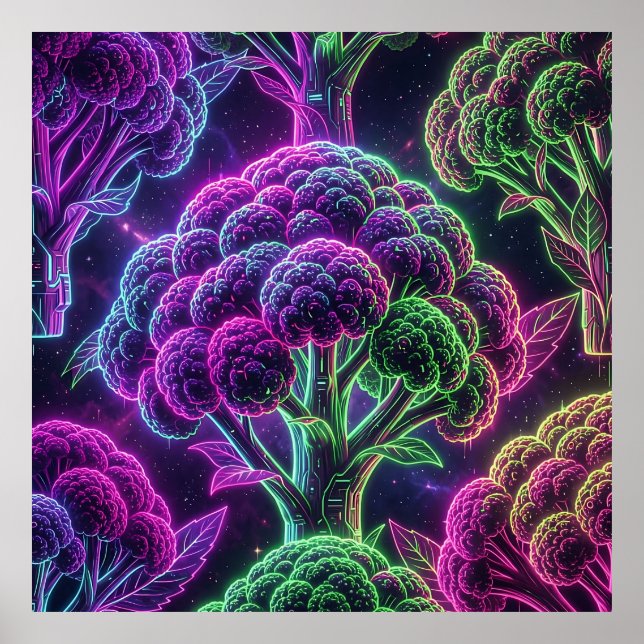 Póster Coliflor Galaxia Ciberpunk Neon (Frente)