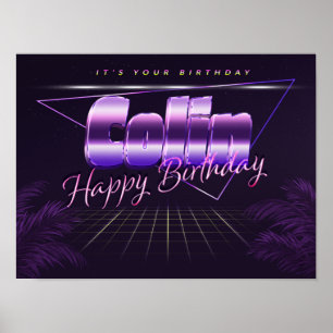 Póster Colin Name Vorname lila retro Poster Geburtstag