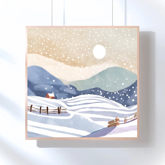 Póster Colina nevada | Invierno en acuarela (Subido por el creador)