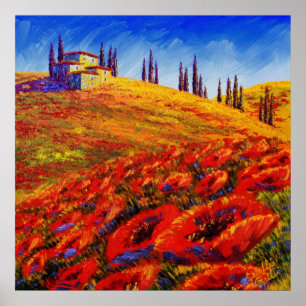 Póster Colinas de amapola toscanas