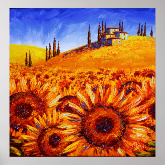Póster Colinas de girasoles toscanos