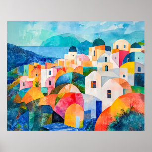 Póster Colinas de Santorini en tonos abstractos