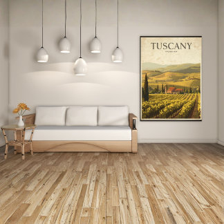 Póster Colinas doradas de Toscana - Campo retro