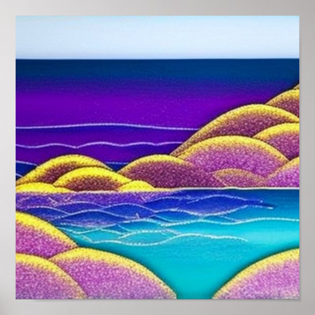 Póster Colinas moradas cerca del Poster del Océano (Frente)