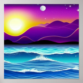 Póster Colinas rocosas moradas cerca del Poster oceánico