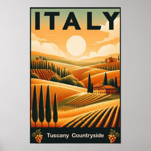 Póster Colinas rodando de la Toscana - Viajes de época