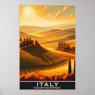 Póster Colinas rodando de la Toscana - Viajes de época
