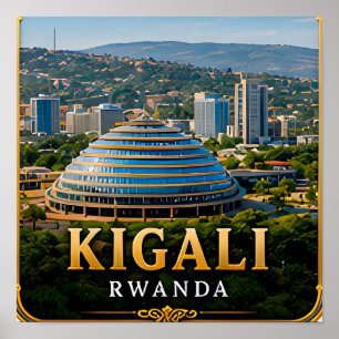Póster Colinas verdes de Kigali y horizonte moderno ruand