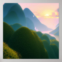 Colinas verdes junto al río Poster