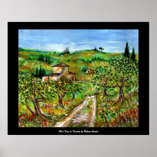 Póster Colinas verdes y olivos paisaje de Toscana