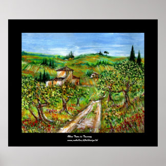 Póster Colinas verdes y olivos Paisaje toscano