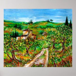 Póster Colinas verdes y olivos Paisaje toscano