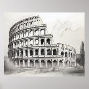 Póster Coliseo antiguo anfiteatro romano en lápiz ske
