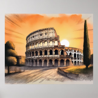 Póster Coliseo en Roma Italia al atardecer