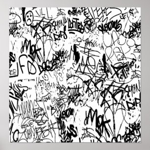 Póster Collage abstracto de graffiti negro y blanco