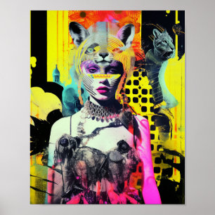Póster Collage colorido de mujeres fantasmas y animales