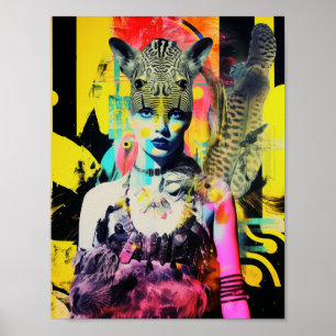 Póster Collage colorido de mujeres fantasmas y animales