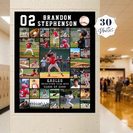 Póster Collage de 30 fotos de béisbol con número y nombre