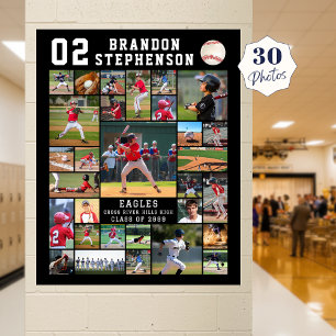 Póster Collage de 30 fotos de béisbol con número y nombre