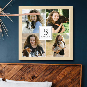 Póster Collage de 4 fotos personalizado con monograma y n