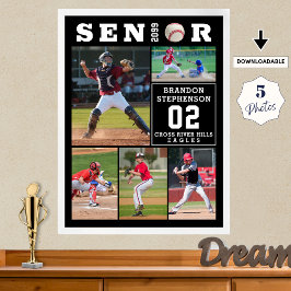 Póster Collage de 5 fotos de graduación de béisbol senior