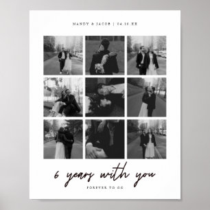 Póster Collage de 9 Fotos de Aniversario de Boda Moderno
