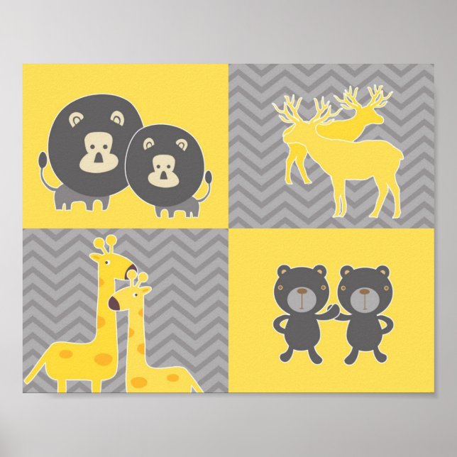 Póster Collage de animales en chevron plano y zigzag (Frente)