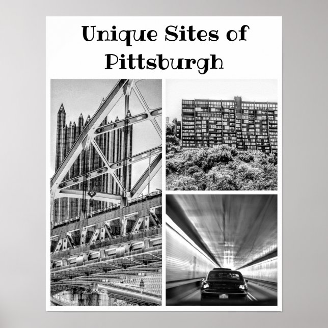Póster Collage de B&W de Pittsburgh (Frente)