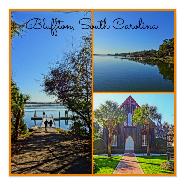 Póster Collage de Bluffton South Carolina Lowcountry (Anverso)