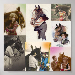 Póster Collage de caballos de época