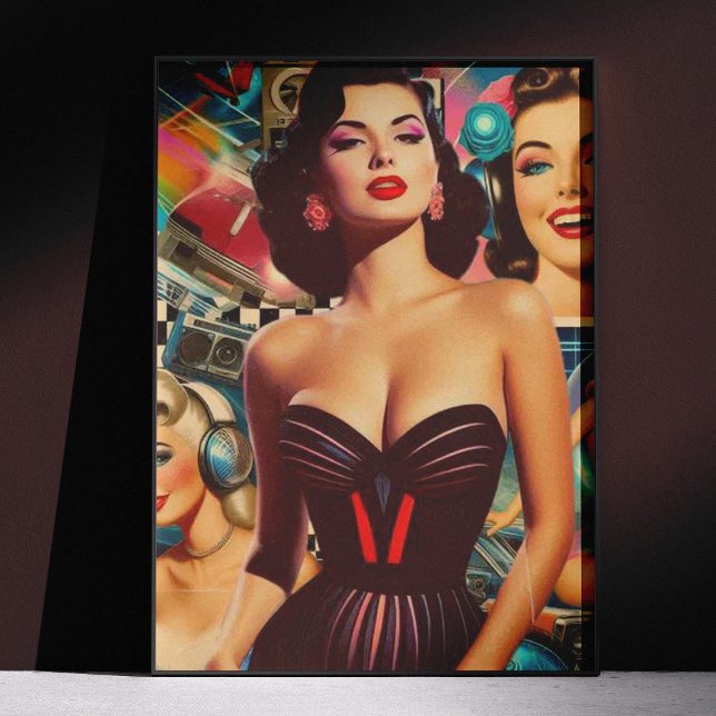 Póster Collage de chica pin-up retrofuturista (Subido por el creador)