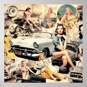 Póster Collage de Chicas retro de los años 50