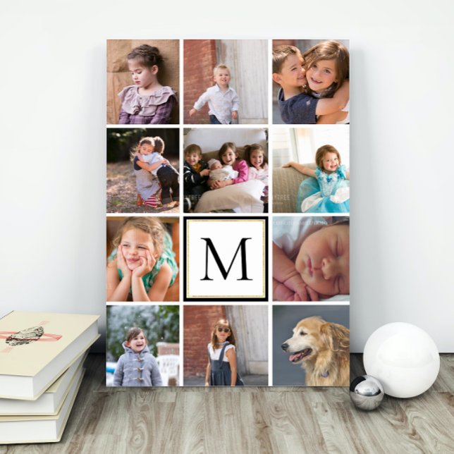Póster Collage de doce fotos y monograma personalizados (Subido por el creador)