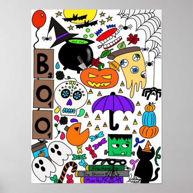 Póster Collage de doodle de Halloween 12 "x16" Poster (Frente)