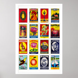 Póster Collage de Etiqueta de Caja de Cerillas Tamil Tipo