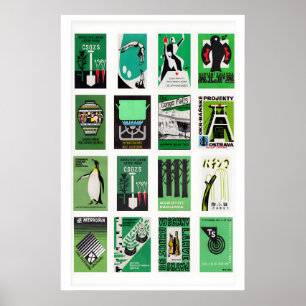 Póster Collage de etiqueta de caja de cerillas verde y ne