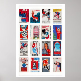 Póster Collage de etiquetas de caja de cerillas rojas y a