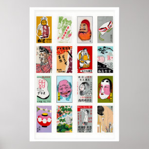 Póster Collage de Etiquetas de Caja de Fósforos Japonesas