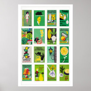 Póster Collage de etiquetas de cajas de cerillas verdes y