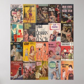 Póster Collage de ficción de pulpa lesbiana vintage