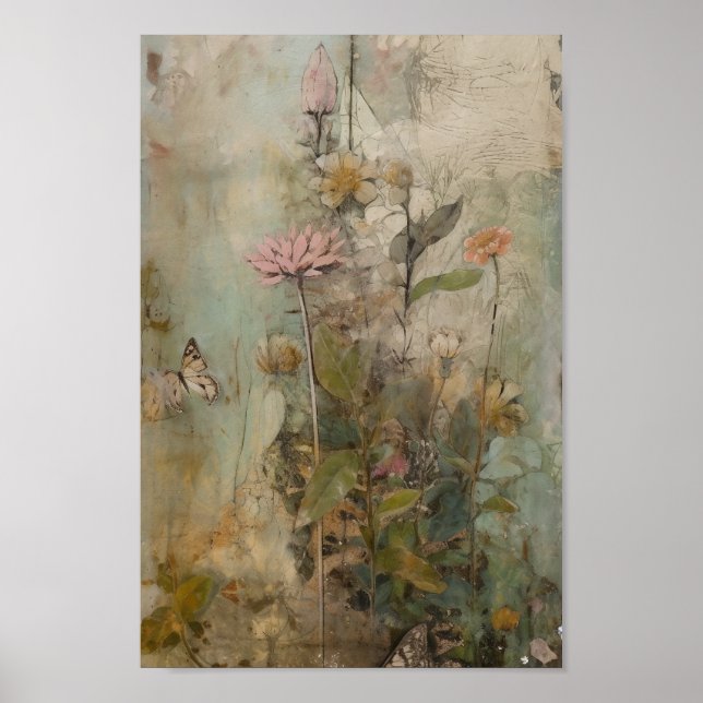 Póster Collage de flor suave (Frente)